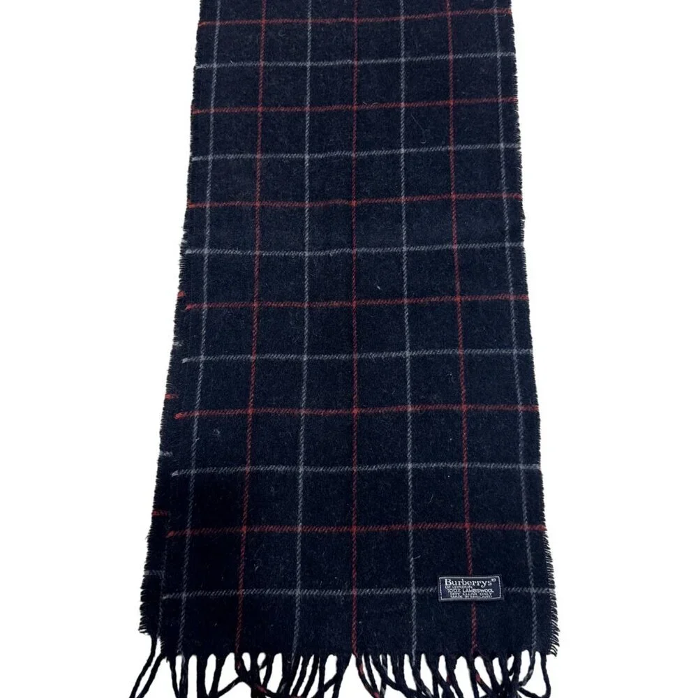 Burberrys Classic Check Scarf Black 100% Lambswool Unisex Scarf Made In England - Picture 5 of 7